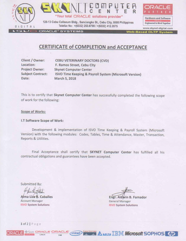 Certificate of Completion and Acceptance