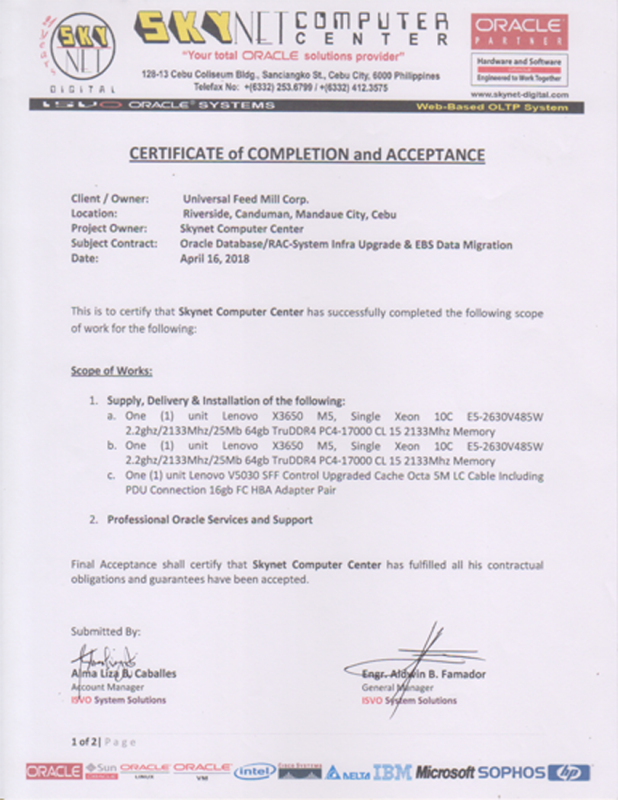 Certificate of Completion and Acceptance