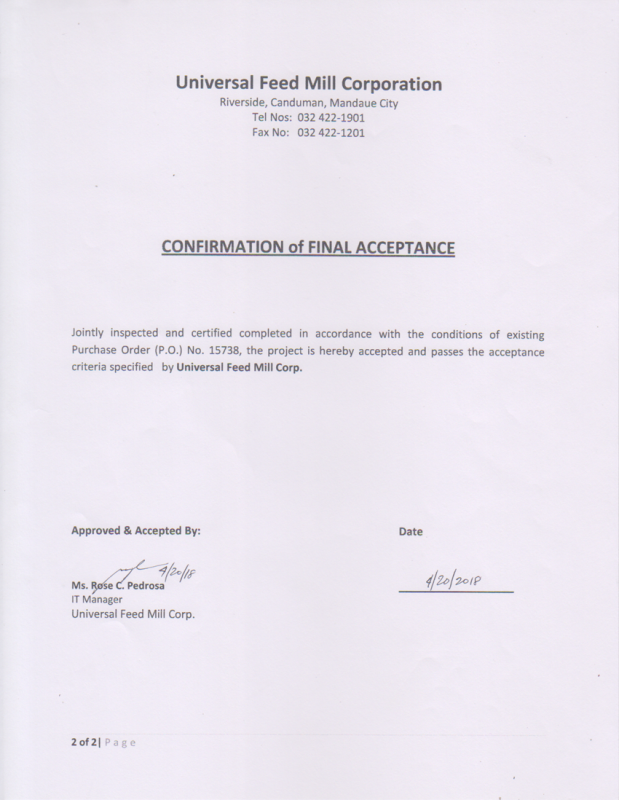 Certificate of Final Acceptance
