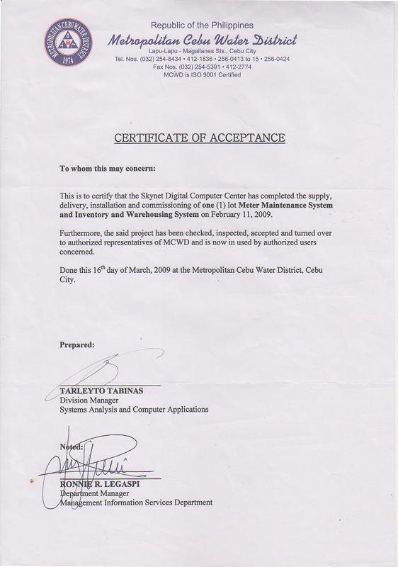 ﻿﻿Certificate of Completion and Acceptance